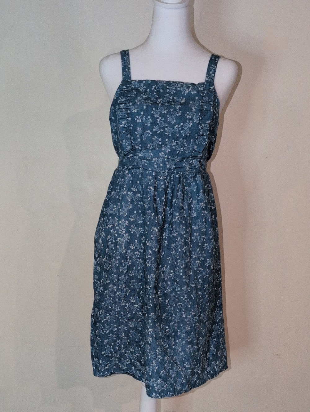 Blue Floral Square-Neck Midi Dress Size M